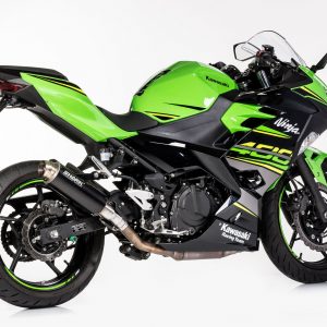 Exhaust KAWASAKI Ninja 400 2018. SHARK SRC 4 Slip on Zacisk wydechowy Anodyzowane aluminum kolor czarne