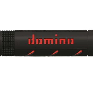 Coppia manopole Domino modello Xm2 super soft in gomma per moto stradali / racing colore nero / rosso lunghezza: 120 mm e 125 mm